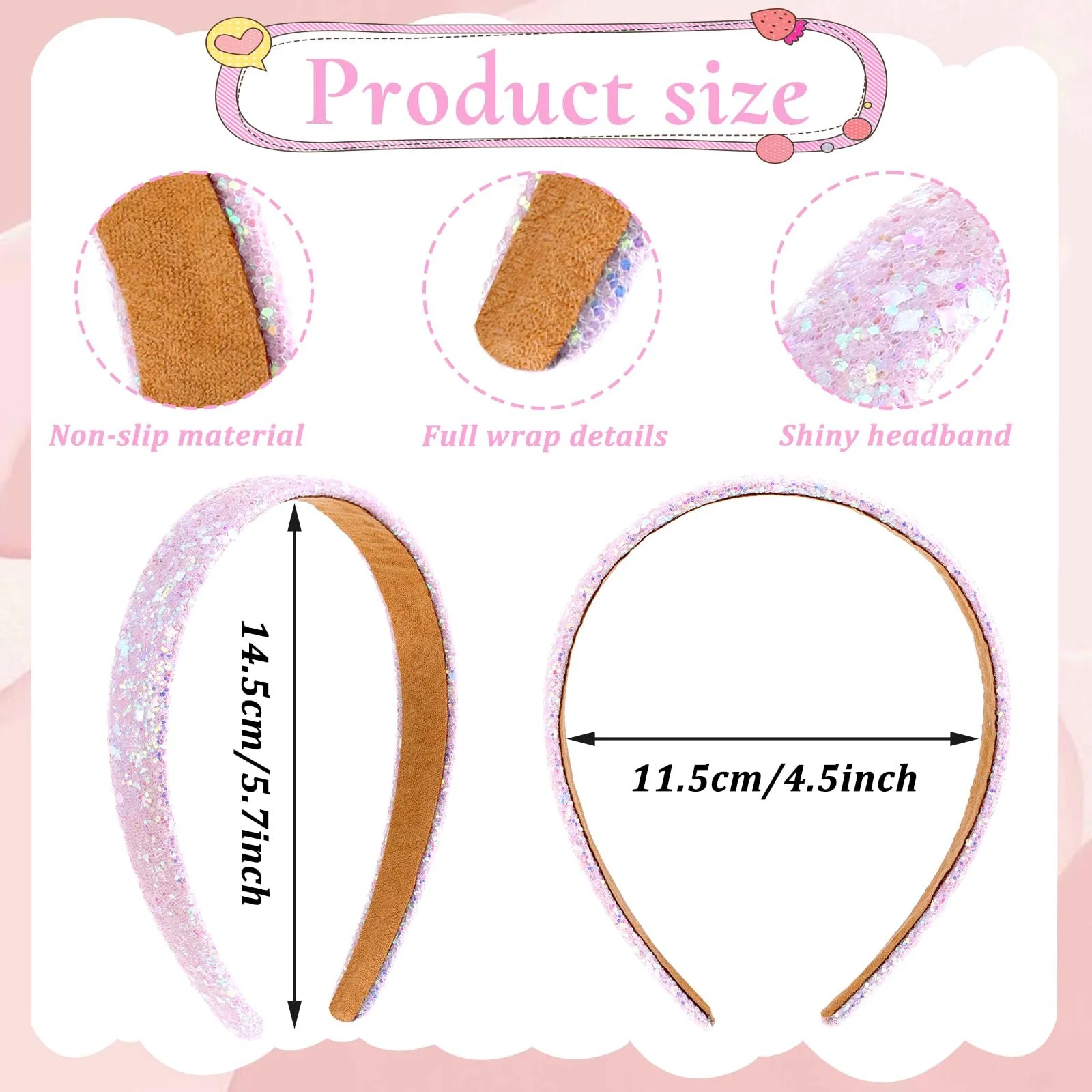 Набор обручей на голову из 3 штук с блестками для девочек., фото №2