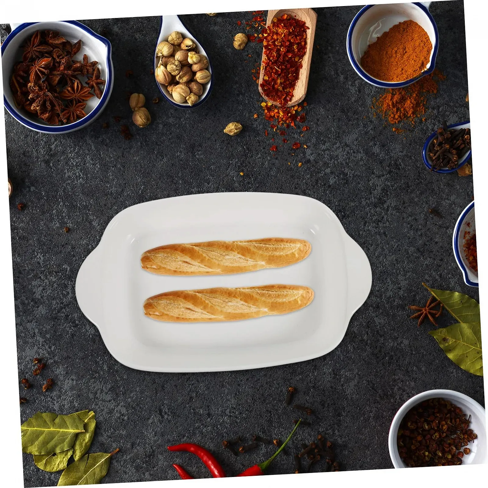 Керамическая форма для выпекания INOOMP с двойными ручками термостойкая штабелируемая Белый, фото №4