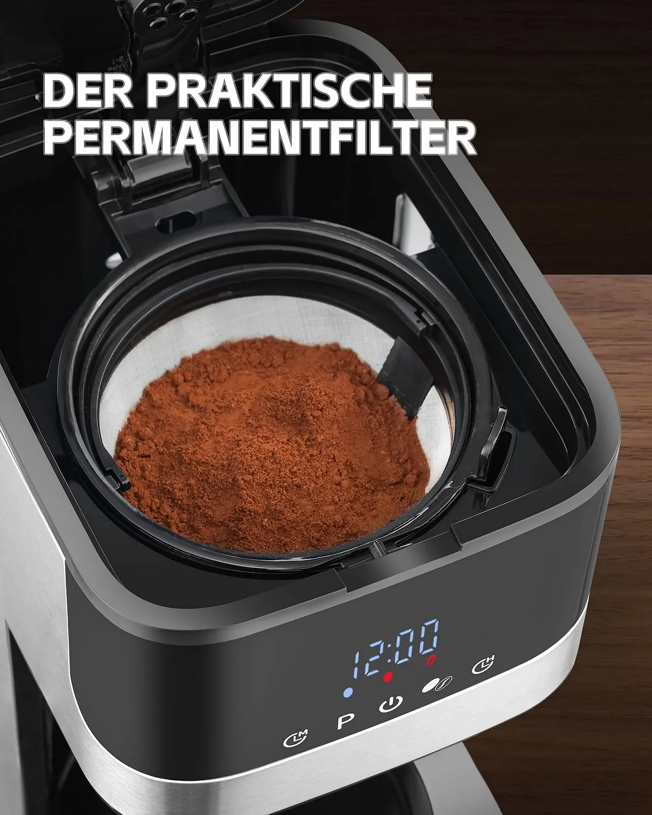 Капельная кофеварка 900 W с таймером 24H LED-дисплеем термальным кувшином на 10 чашек 1 л нержавеющая сталь, фото №7