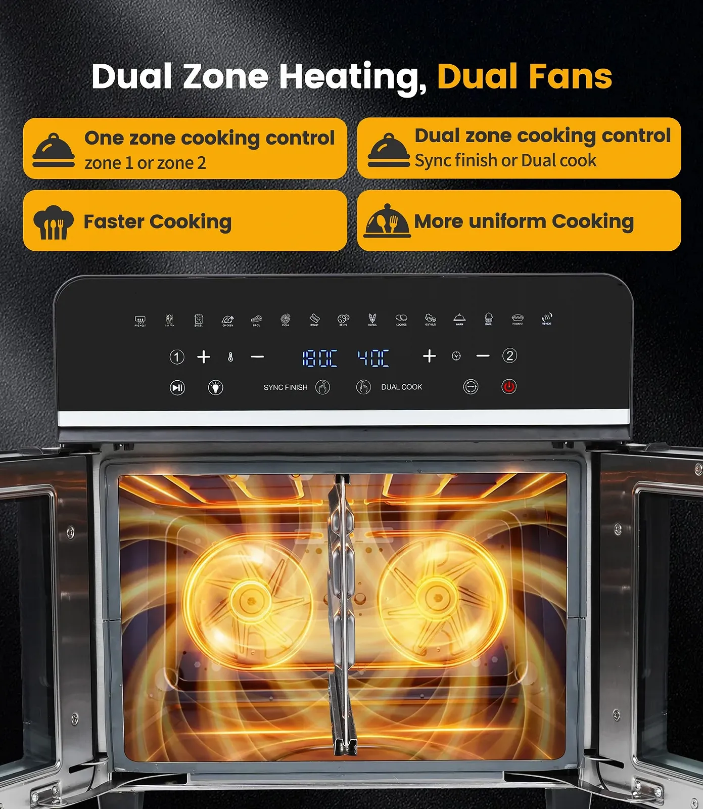 Мультипіч-піч Emphsism Dual Zone 23 л XXL 1800 Вт LED-сенсор 15 програм, фото №2 Мультипіч-піч Emphsism Dual Zone 23 л XXL 1800 Вт LED-сенсор 15 програм, фото №2