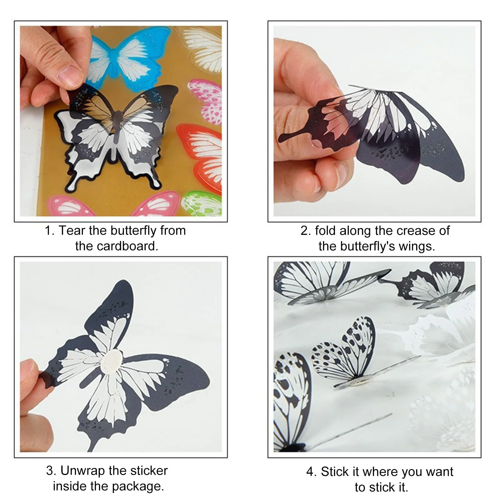 Наклейки на стену 3D Butterfly 72 шт черно-белые, фото №4