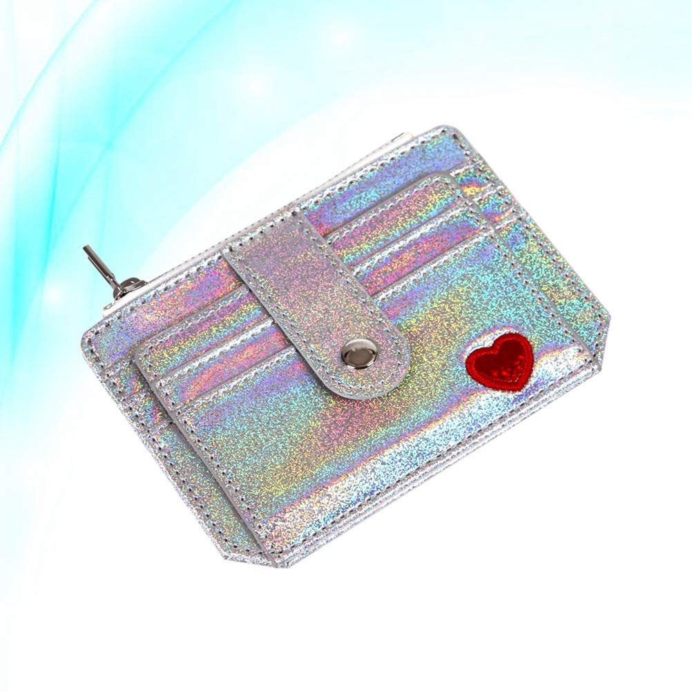 Кошелек Lurrose Holographic PU Кожаный С вышивкой для женщин Блестящая Сумочка Креативный Кошелек на молнии для банковских карт и денег (Серебряный) Фиолетовый S, Фиолетовый, Модный, фото №9