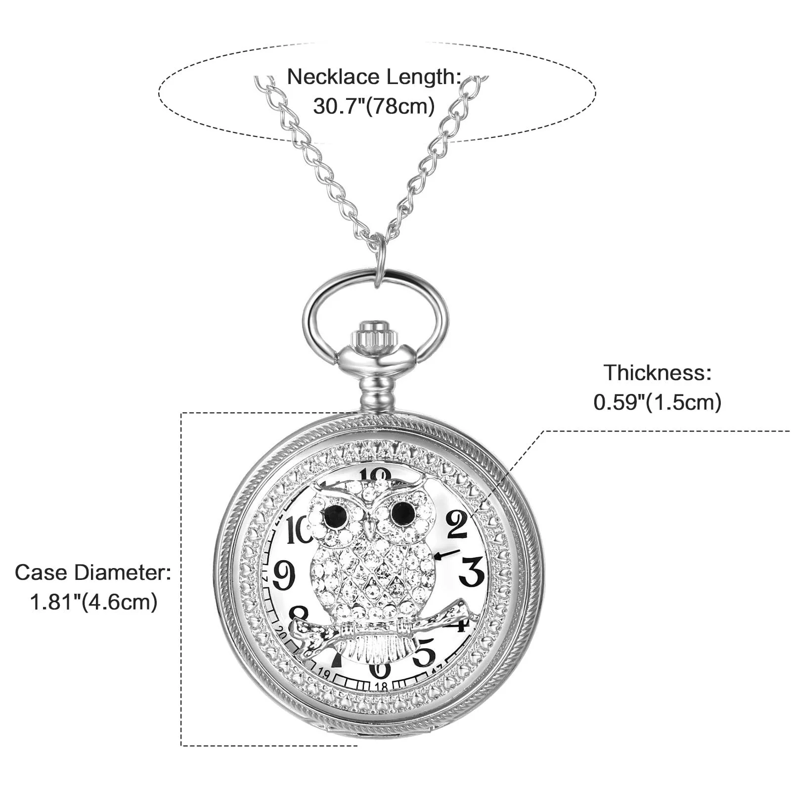 Кишеньковий годинник Золотий срібний годинник із стразами у вигляді сови, фото №4 Кишеньковий годинник Золотий срібний годинник із стразами у вигляді сови, фото №4
