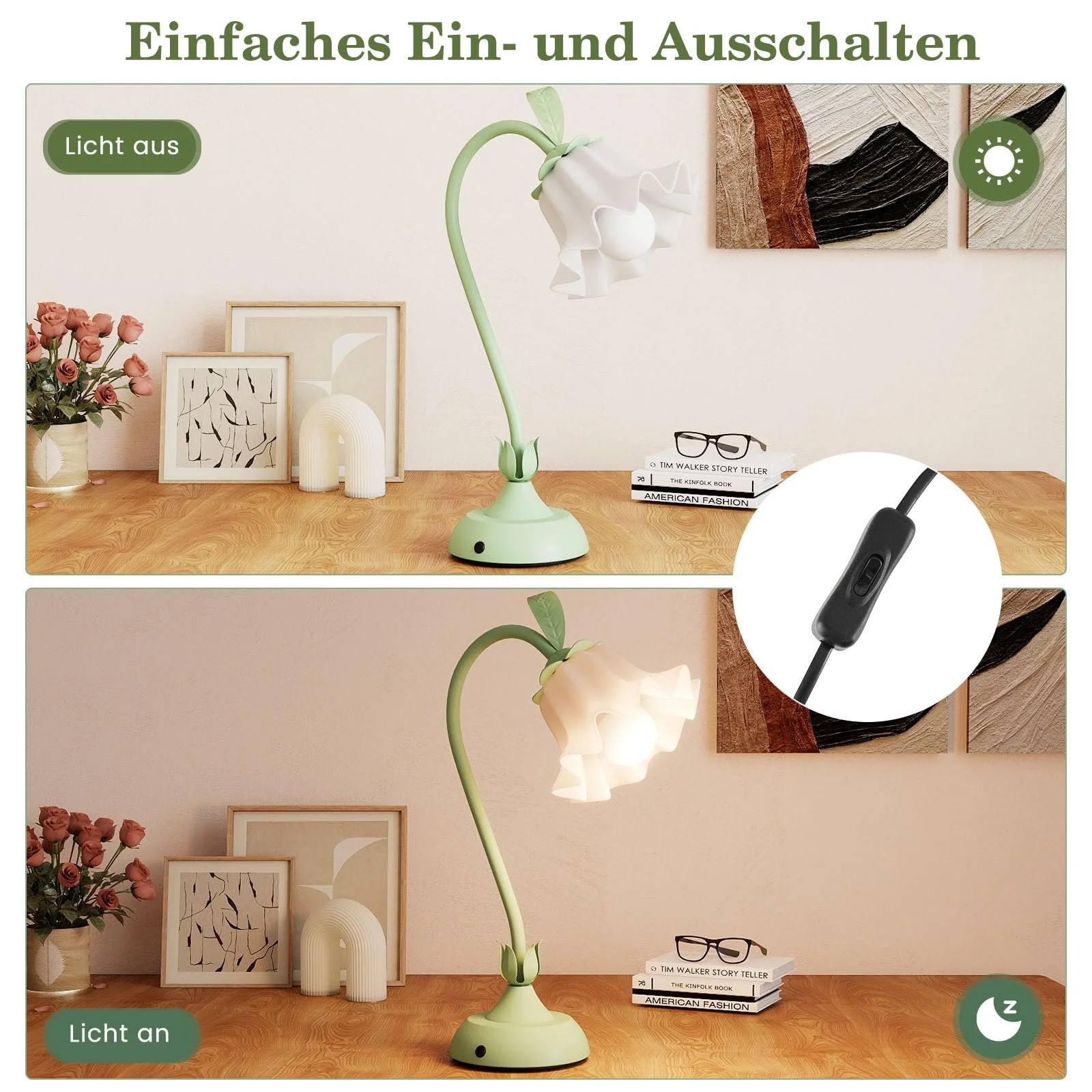 Настільна лампа COSTWAY у формі квітки конвалії з акриловим плафоном E27, фото №3