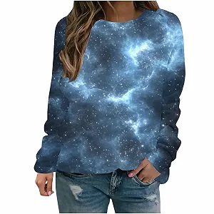 Лонгслив Komiseup Galaxy Женский, длинный рукав, круглый вырез, без капюшона, 3D принт галактики, большие размеры, Streetwear - Фото 1