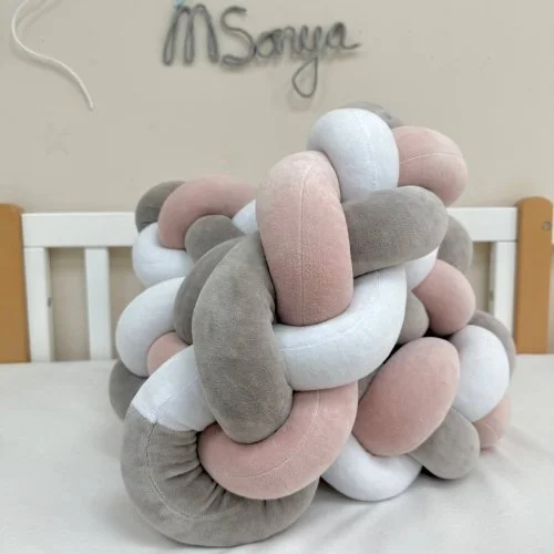 Бортик-коса білий/сірий/пудра 360 см на всі сторони ліжечка, фото №3