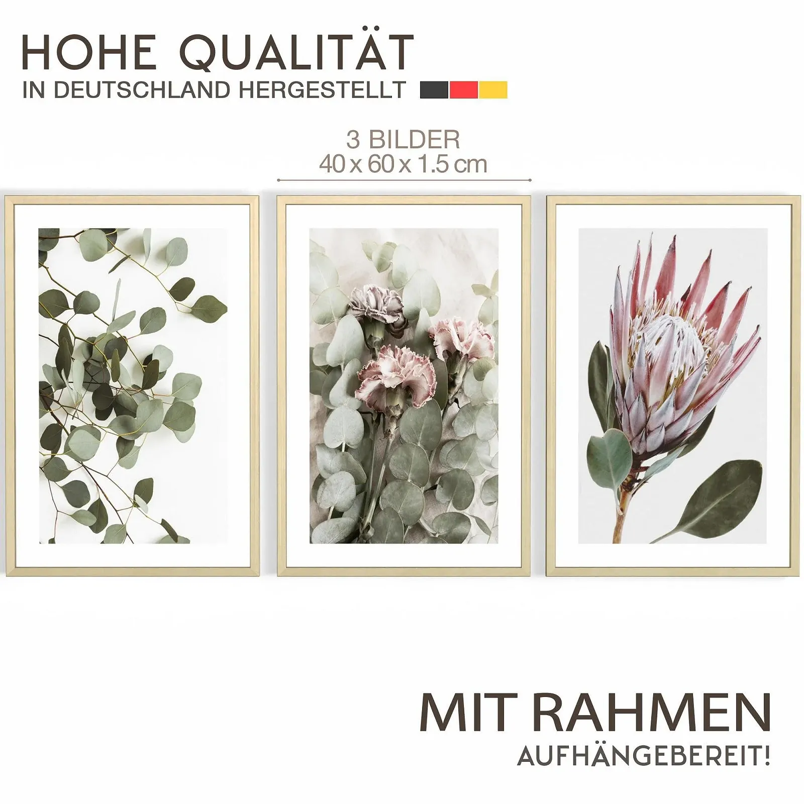 Картини в рамі Novart N123036aR3 Green Leaves Boho Beige Набір з 3 шт., фото №2