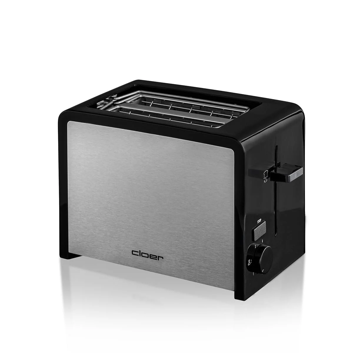 Тостер Cloer 3210 825 Вт 2 скибочки з інтегрованою хлібною насадкою, піддоном для крихт, термоізольований, нержавіюча сталь, чорний, фото №3