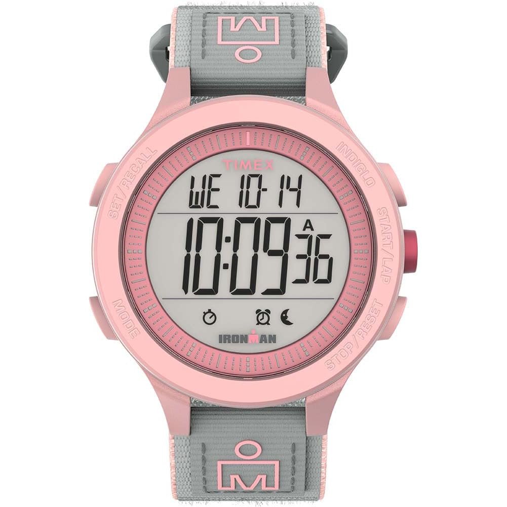 Часы Timex Ironman Training Женские 42мм Серый Эластичный Ремешок Quick Fix Тканевый Ремешок Цифровой Циферблат Розовый Корпус TW5M64200, фото №1