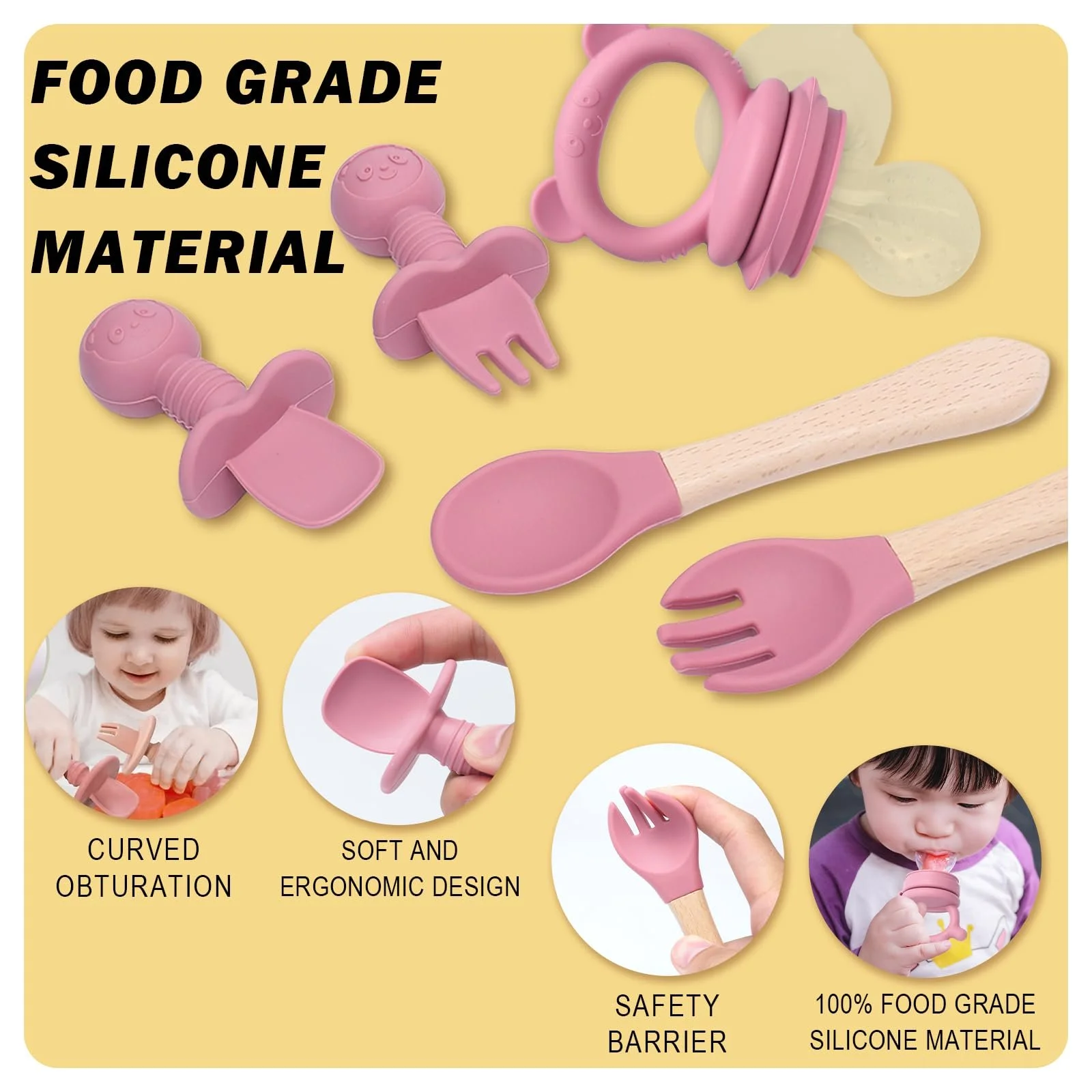 Набір дитячого посуду Kinyoda 10 предметів, силікон, рожевий, фото №5 Набір дитячого посуду Kinyoda 10 предметів, силікон, рожевий, фото №5