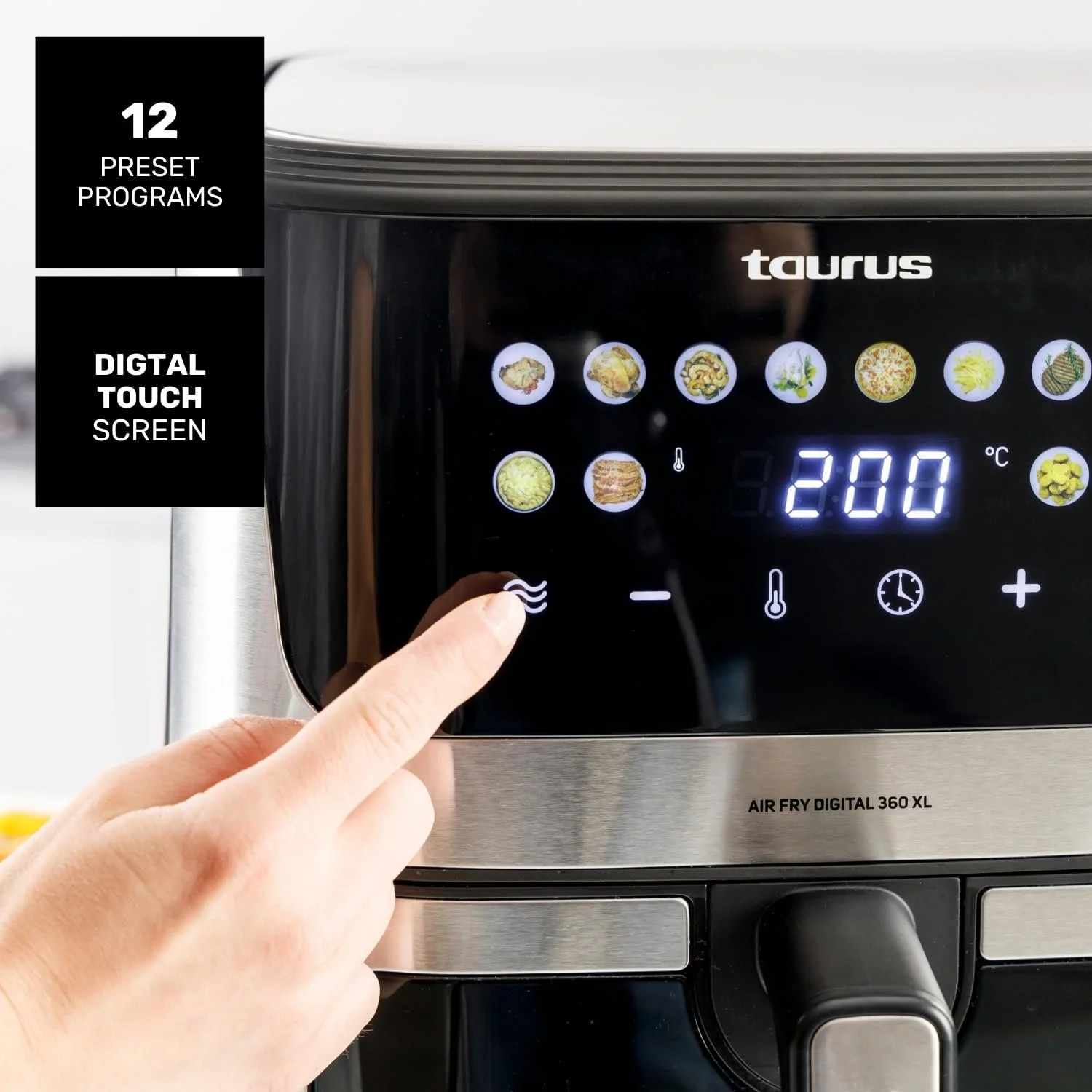Мультипечь Taurus Air Fry Digital 360 XL 2100 Вт 8 л 12 программ Сенсорный экран Подвойный нагрев Металлический корпус, фото №3
