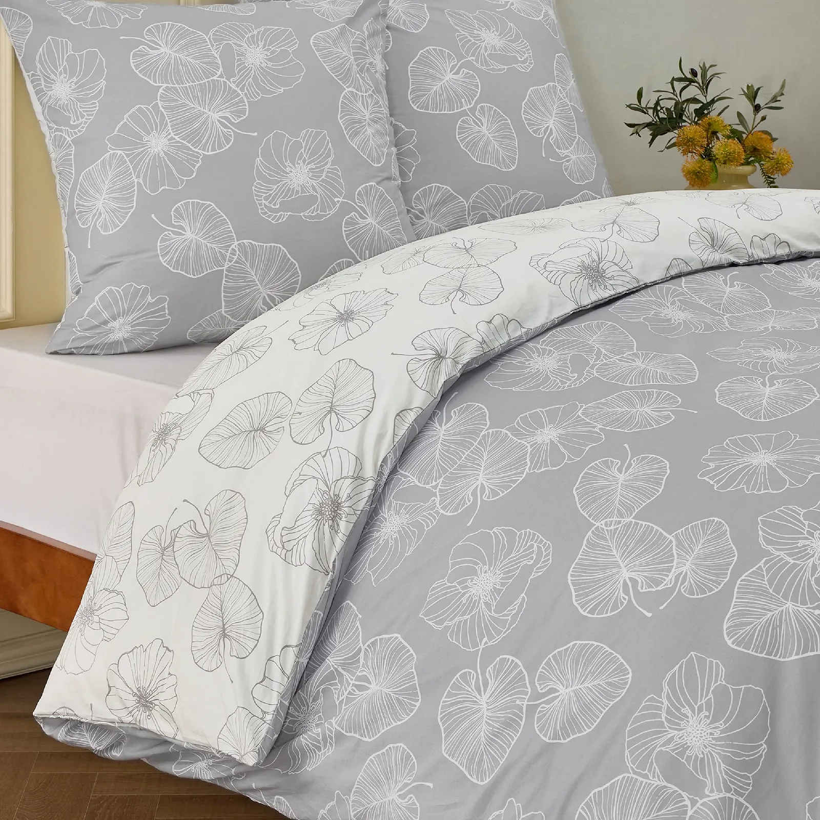 Постільна білизна BEDSURE Ginkgo бавовна 4 предмети 135 x 200 см Сірий, фото №7