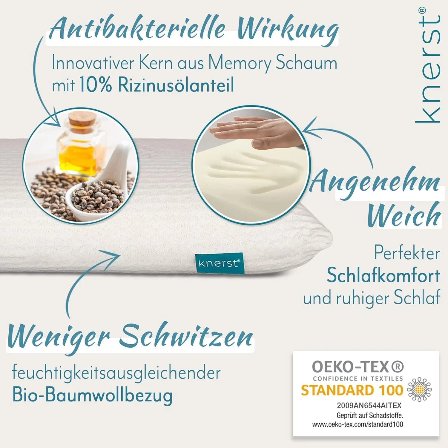 Подушка дитяча KNERSTae Premium 50 x 25 см з піною з ефектом пам’яті, фото №3 Подушка дитяча KNERSTae Premium 50 x 25 см з піною з ефектом пам’яті, фото №3
