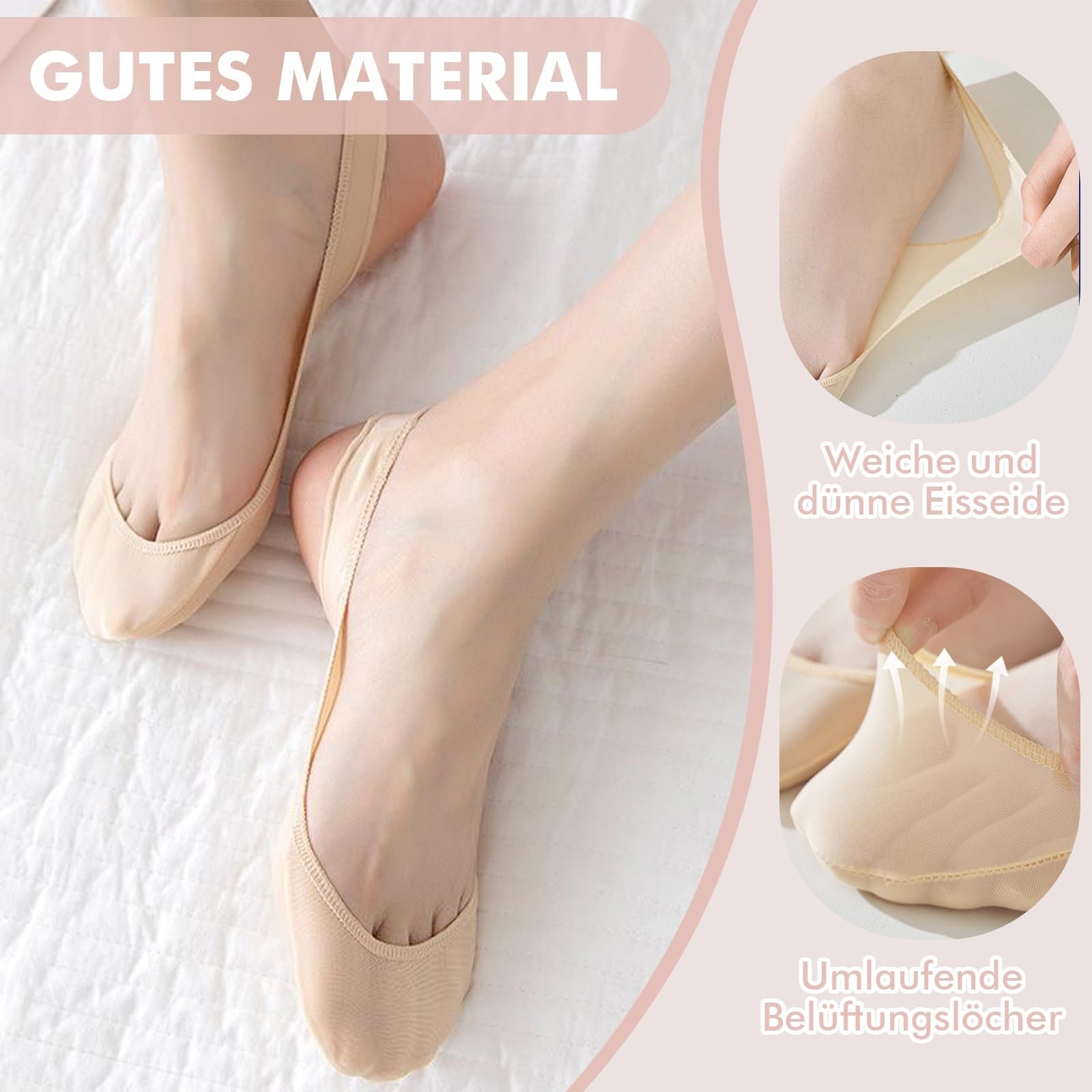 Носки ZOCONE Ankle Ballerina, 8 пар, дышащие, невидимые, противоскользящие силиконовые, для туфель-слингбэков, черный, телесный, серый, белый, фото №4