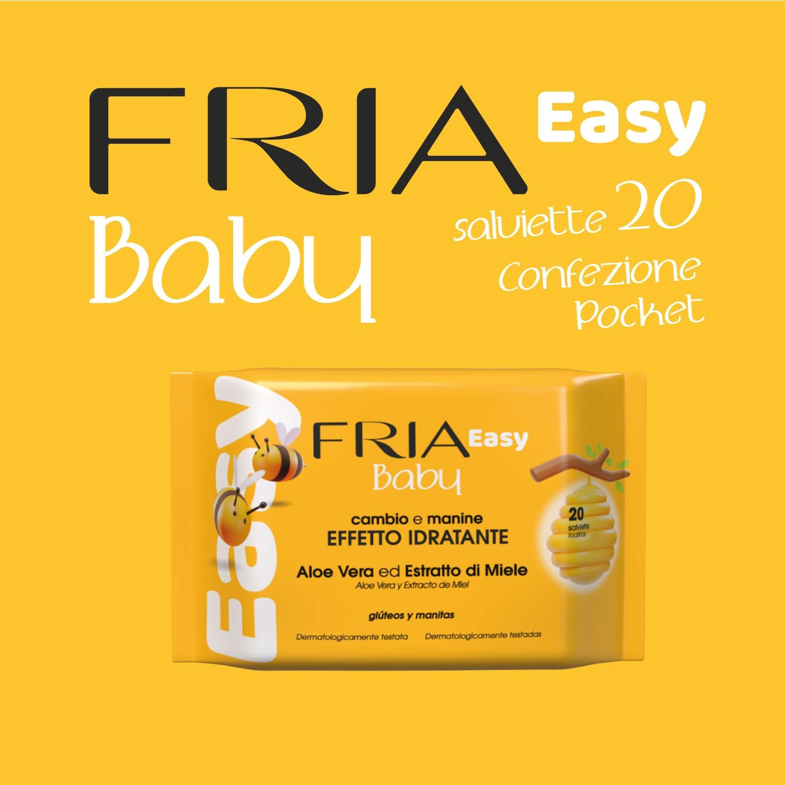 Салфетки Fria Easy Baby для смены подгузников с алоэ вера и экстрактом меда, увлажняющие кожу, 20 штук, фото №2