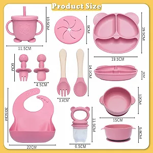 Набір дитячого посуду Kinyoda 10 предметів, силікон, рожевий synthetic.ua - Фото 1