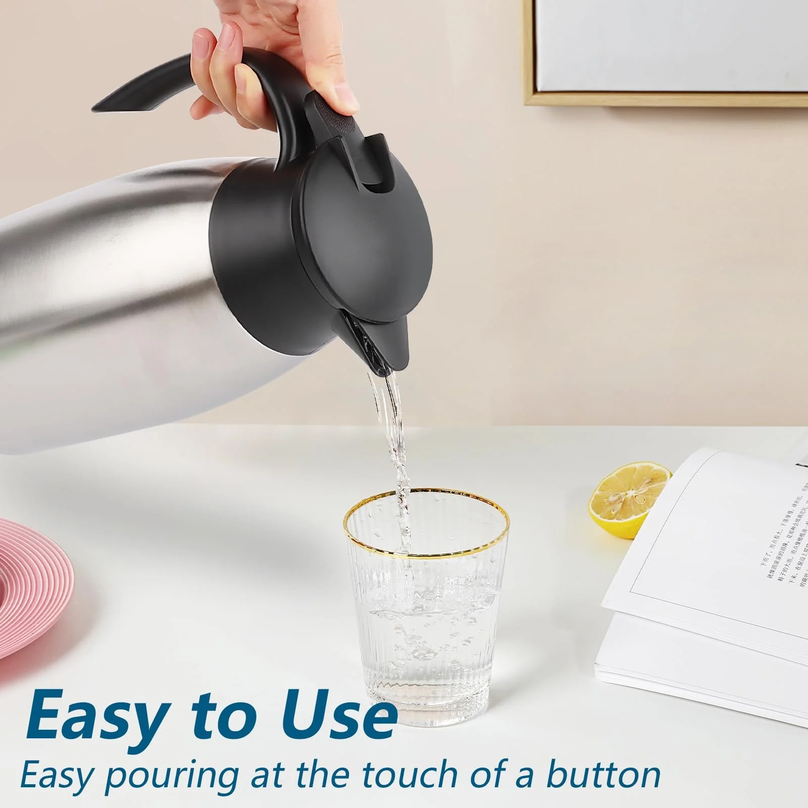 Термос-кувшин 1.7 литра, Изолированный кувшин 304 нержавеющая сталь, термический, с двойными стенками, вакуумный чайник 24 часа, термическая изоляция, термос-колба для кофе, чая, воды, напитков, согревающий кувшин, фото №5