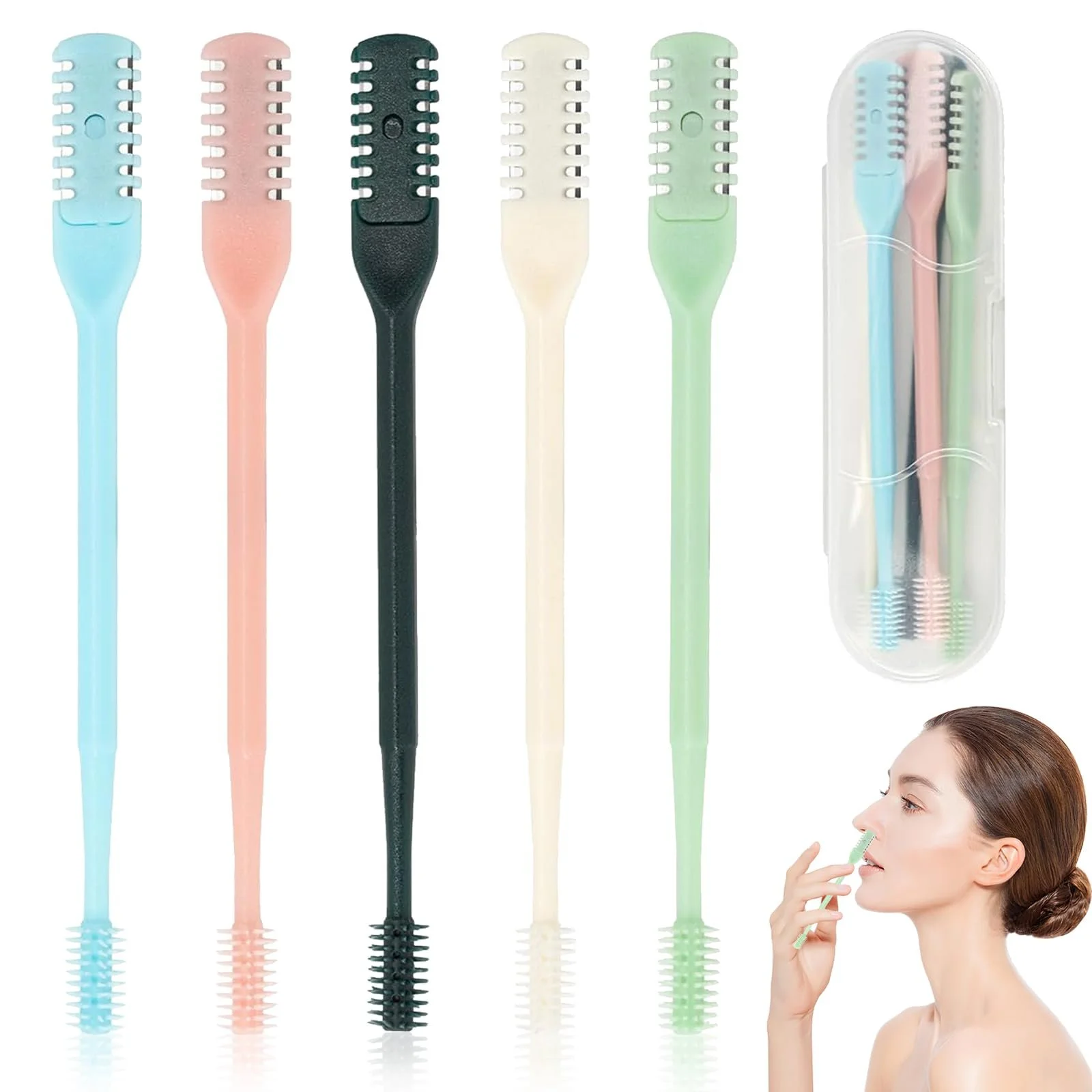 Інструмент для видалення волосся в носі з двостороннім лезом Чистка з обертаємим носовим ножем 5 шт., фото №1