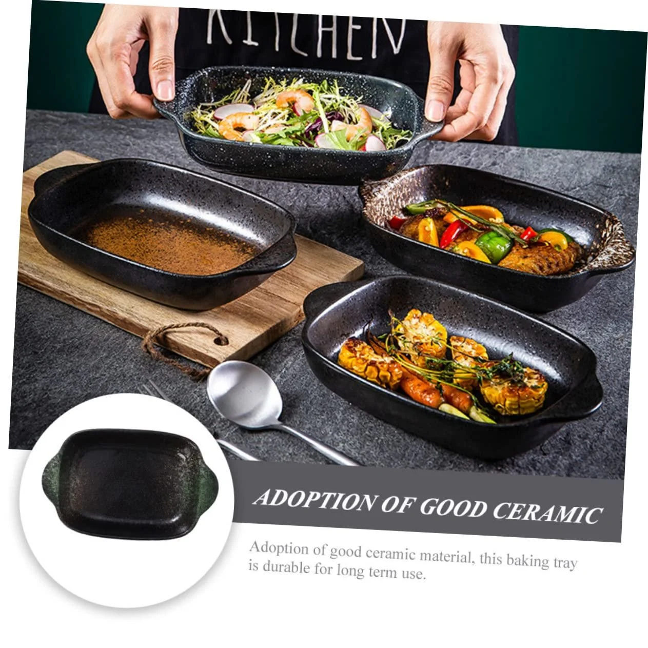 Форма для выпечки Gatuida Керамическая с двойной ручкой термостойкая эргономичная для посудомоечной машины, фото №3