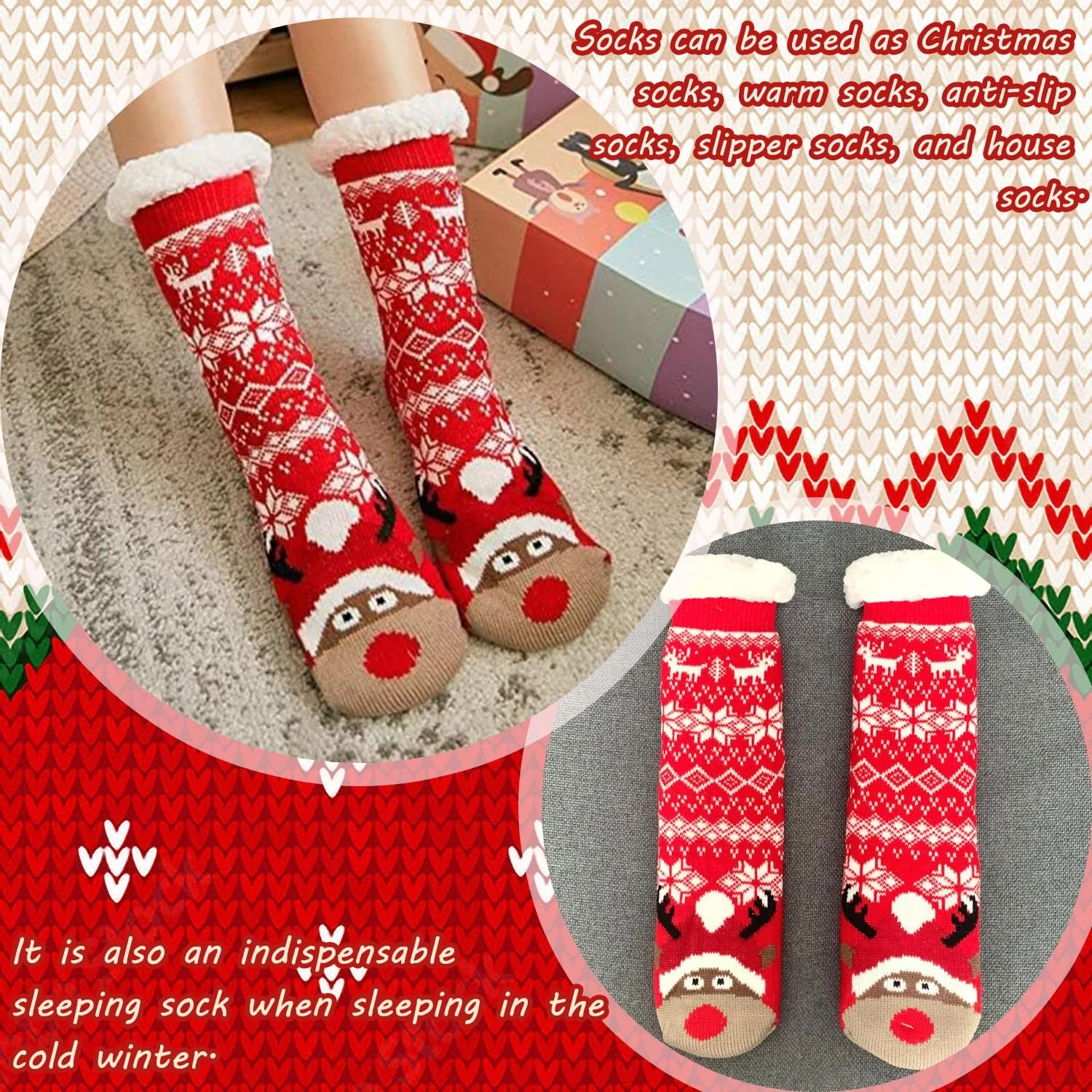 Теплі Різдвяні шкарпетки, 1 пара Теплі шкарпетки-стопери, фото №6