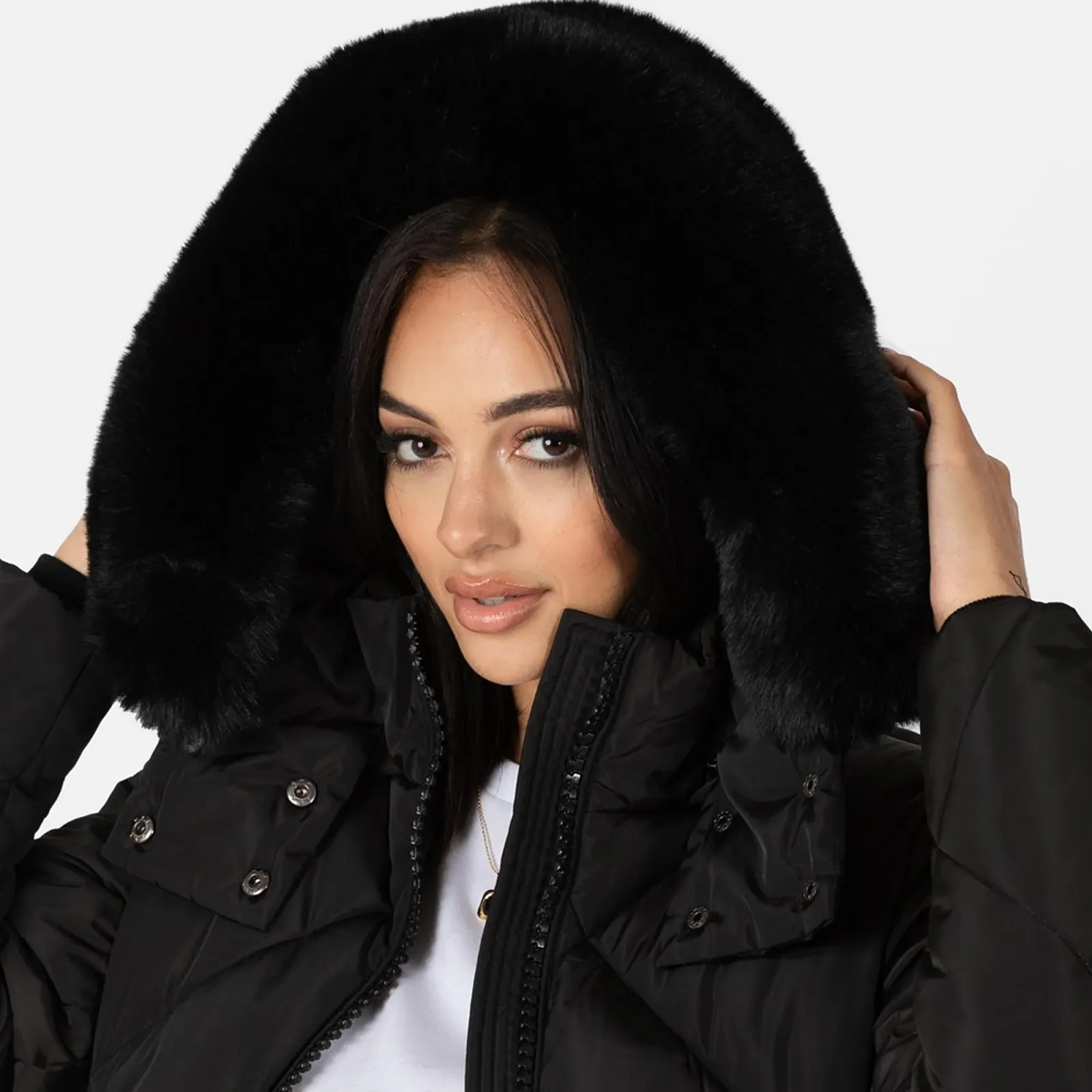 Жіноча зимова куртка Пальто Пуховик Знімний капюшон зі штучним хутром, фото №4