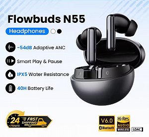 Навушники HAYLOU Flowbuds N55 Black LDAC Hi-Res Audio 54dB ANC IPX5 - Фото 1