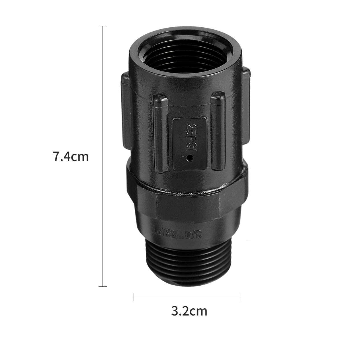 Регулятор тиску води VILLCASE 3/4 дюйма 25 PSI 7.4 x 3.2 см Black, фото №4