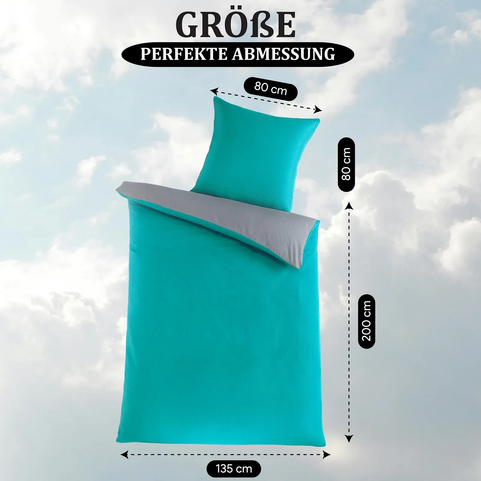 Постільна білизна Kuscheli Dreamhome 4 предмети двостороння тонкий сирсакер 2 x 135 x 200 см + 2 x 80 x 80 см сіро-блакитний, фото №6