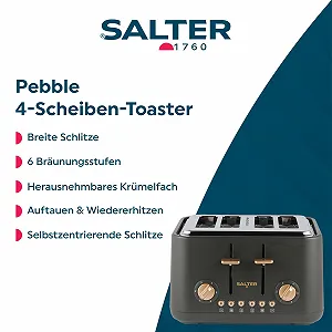 Тостер Salter Pebble EK5823CBVDE на 4 скибочки Широкий слот, 6 рівнів підсмажування, самоцентруючий слот, знімний піддон для крихт, функції розморожування/розігріву/скасування synthetic.ua - Фото 1
