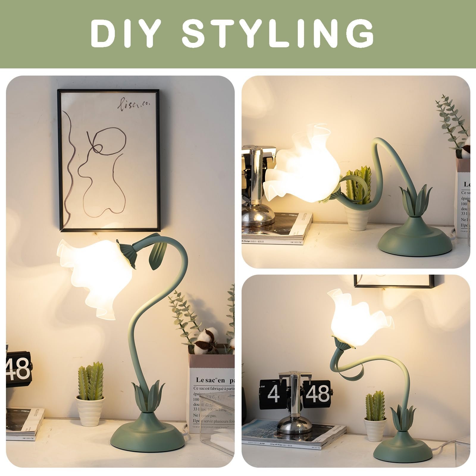 Настільна лампа Flower DIY Гнучка E27 Акриловий плафон Зелений, фото №2