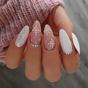 Накладні нігті Christmas False Nails Snowflake довгі круглі 24 шт. B - Фото 1