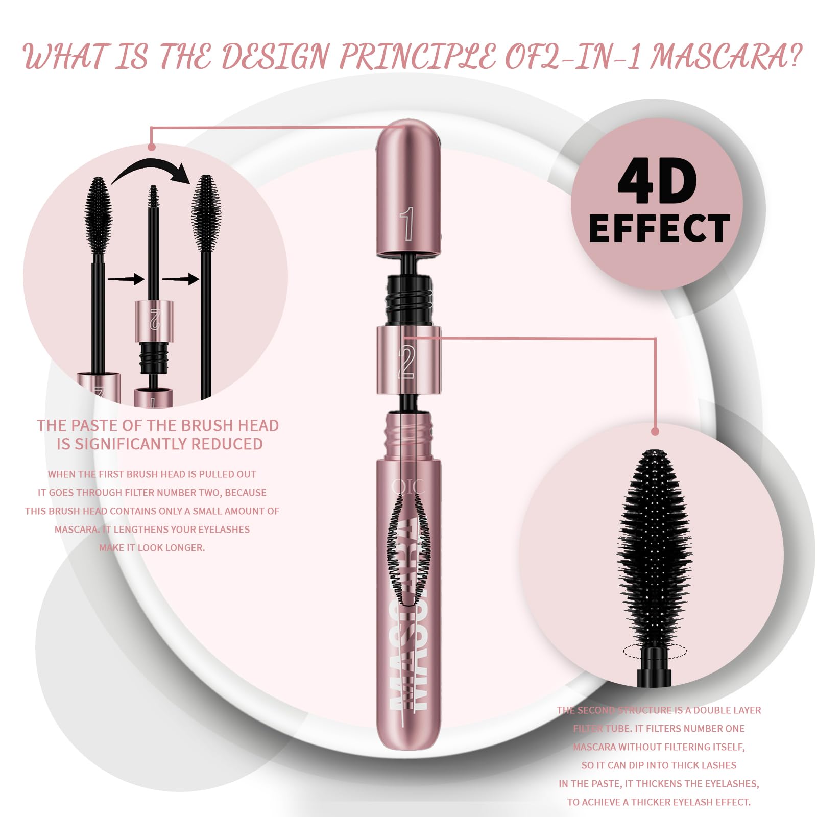 Mascara XiXiRan 2-in-1, водостойкая для чувствительных глаз, длинные густые объемные ресницы, фото №4
