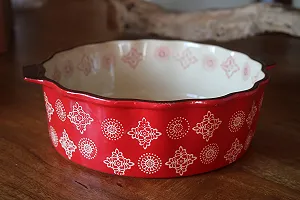 Форма для запекания Merry Керамическая Круглая 25 см Красный/Бежевый - Фото 1