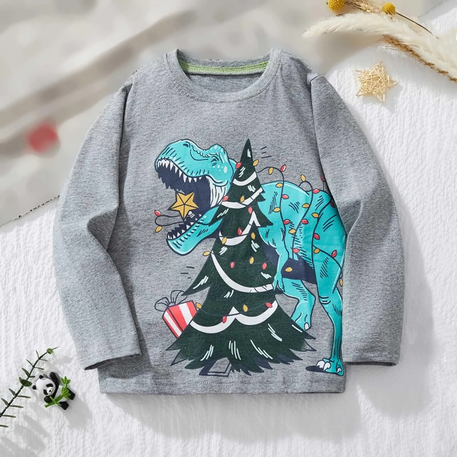 Джемпер Generisch для девочек, детский свитшот, повседневный рождественский джемпер, рубашка с длинными рукавами и принтом динозавра для мальчиков, повседневный топ с графическим рисунком для малышей, удобный для повседневной носки, фото №2