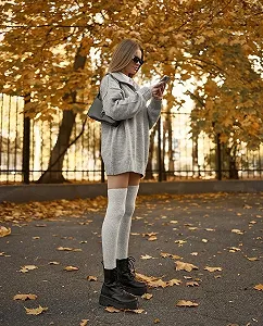 Світло-сірі зимові панчохи вище коліна з вовни мериноса для дівчини synthetic.ua - Фото 1