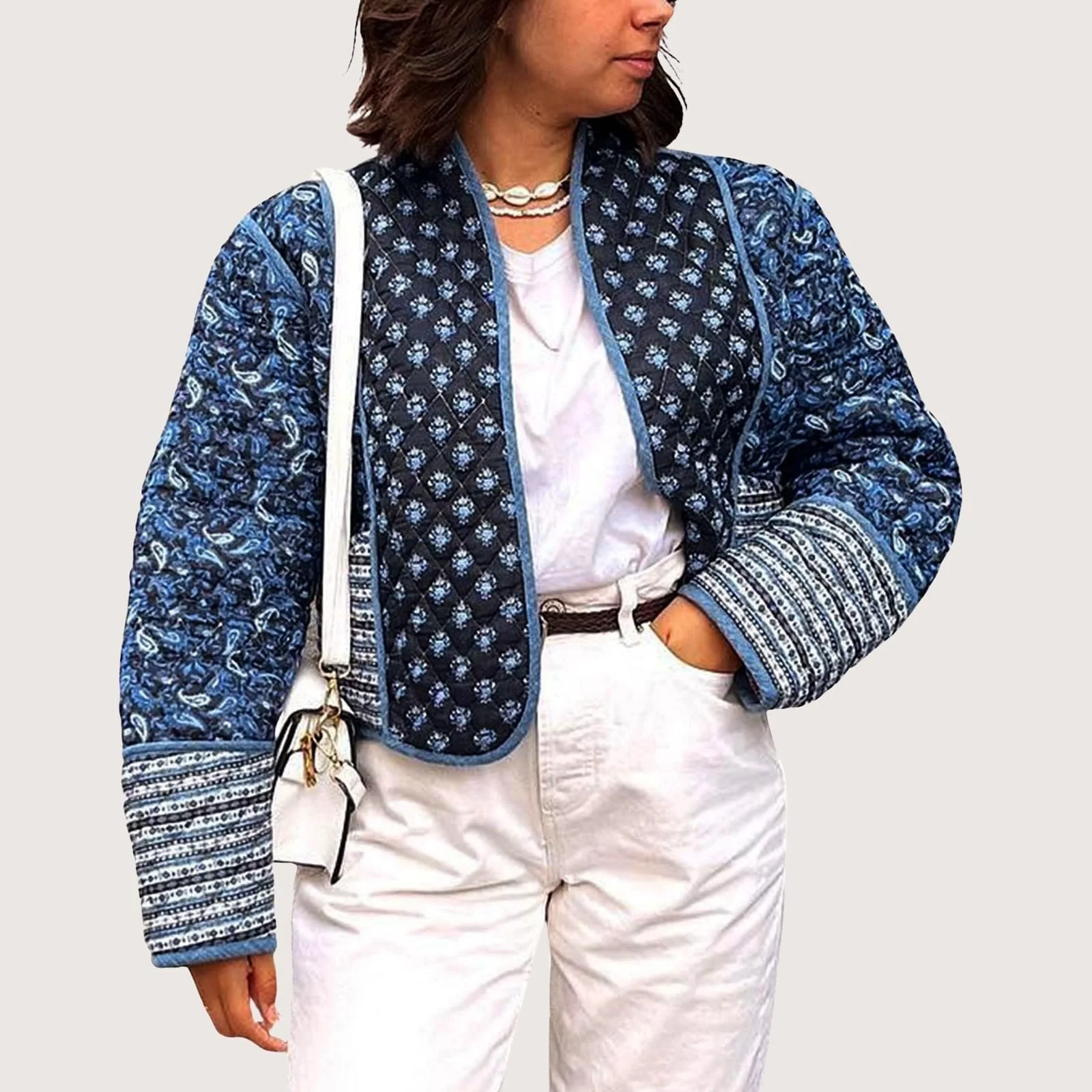 Жіноча куртка з квітковим принтом, укорочена, легка, вінтажна, фото №2 Жіноча куртка з квітковим принтом, укорочена, легка, вінтажна, фото №2