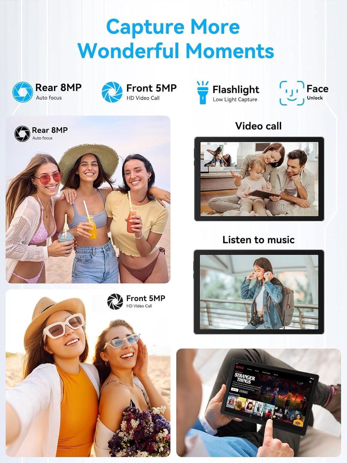 Планшет Whitedeer C10 10.1" 3+5/64ГБ 8 ядер Android 14 5000 мАг Чорно - Білий, фото №7