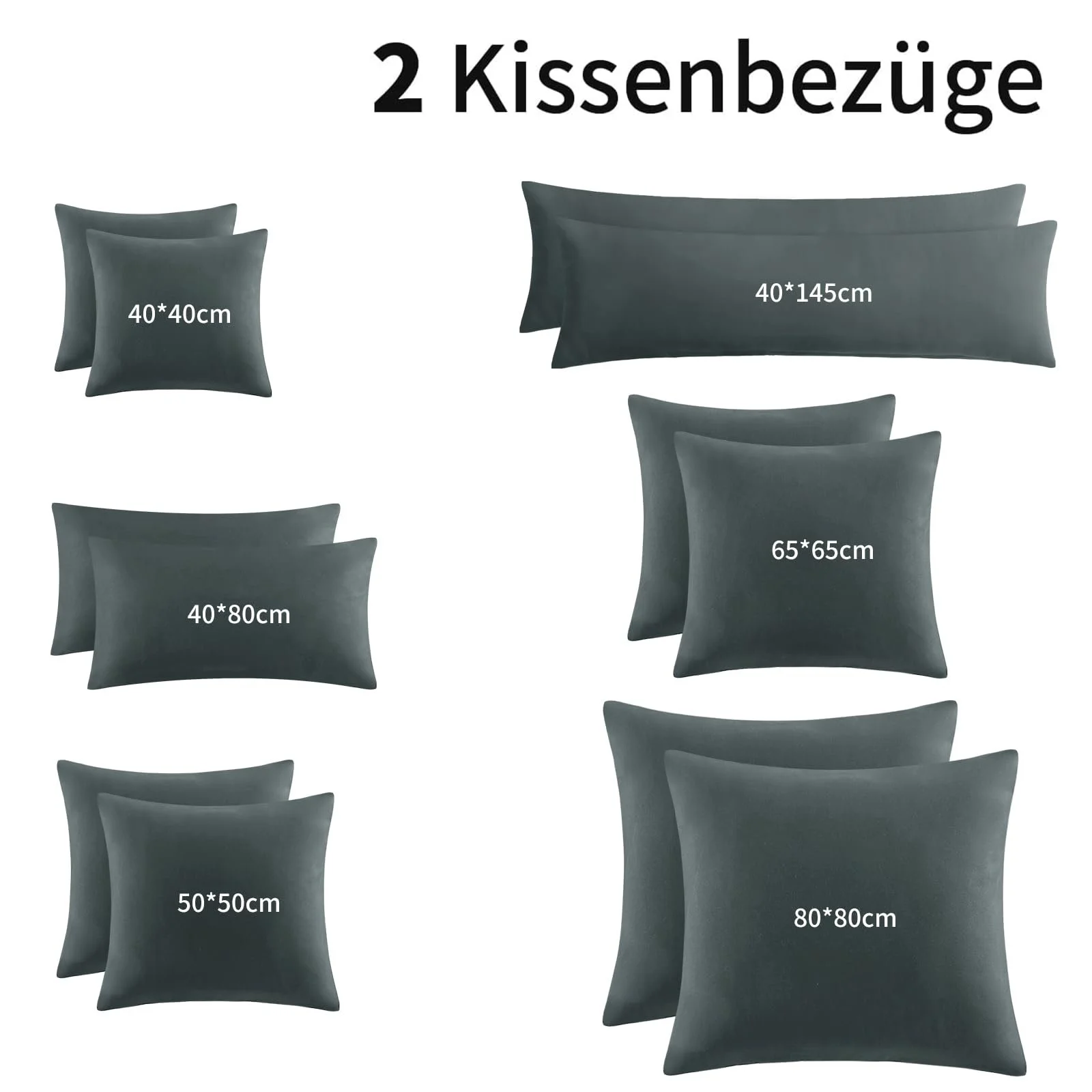 Наволочка Aisbo 40 x 80 см, Набір з 2 штук, Антрацит, з м'якою мікрофібровою застібкою-блискавкою, фото №6 Наволочка Aisbo 40 x 80 см, Набір з 2 штук, Антрацит, з м'якою мікрофібровою застібкою-блискавкою, фото №6
