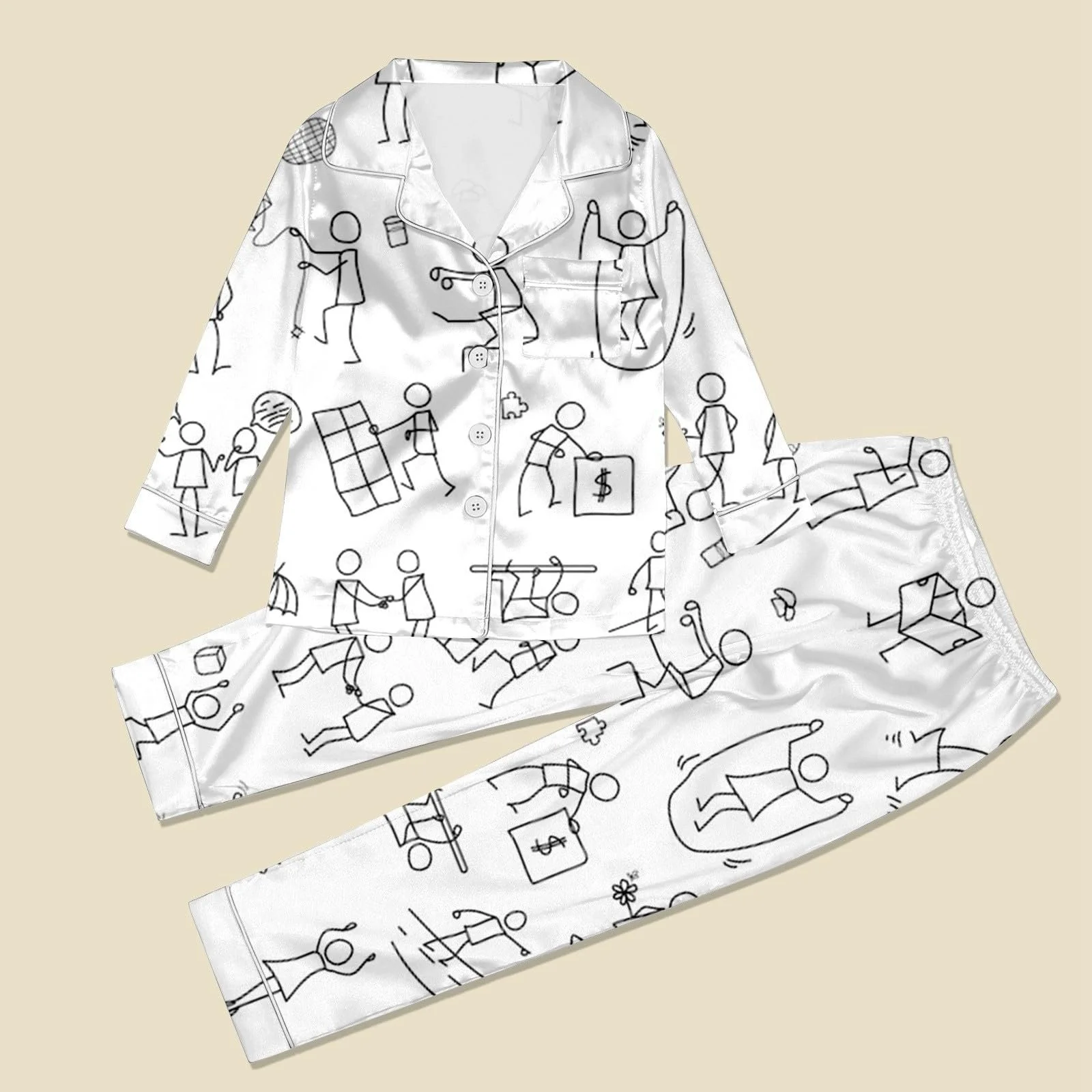 Детская пижама для раскраски Комплект из двух частей Homewear DIY Белый мультяшный принт, фото №6