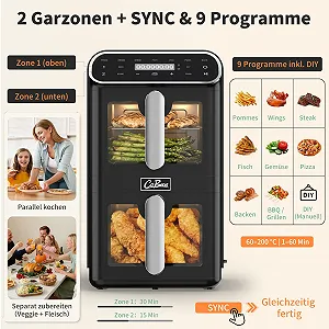 Мультипіч COBNN Double Stack 11 л (2 x 5,5 л) з оглядовим вікном SYNC & DUAL 9 програм DIY V0 2460 Вт synthetic.ua - Фото 1