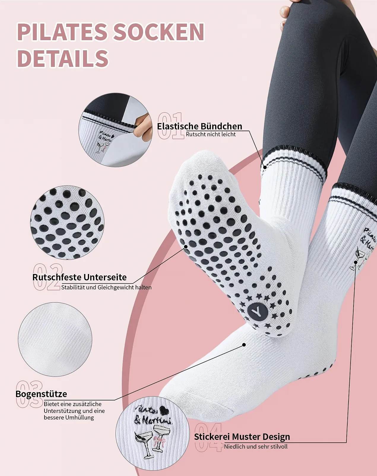 Шкарпетки для пілатесу Yawlsow, жіночі, нековзні, фото №3