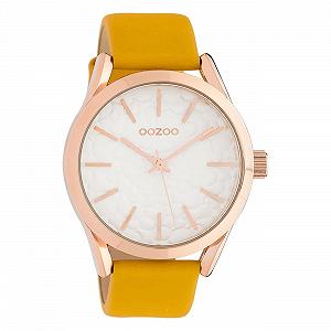 Женские часы Oozoo C10463 Ремешок кожаный 43 мм Белый/Оранжевый, Розовое золото / белый, Ремешок. - Фото 1
