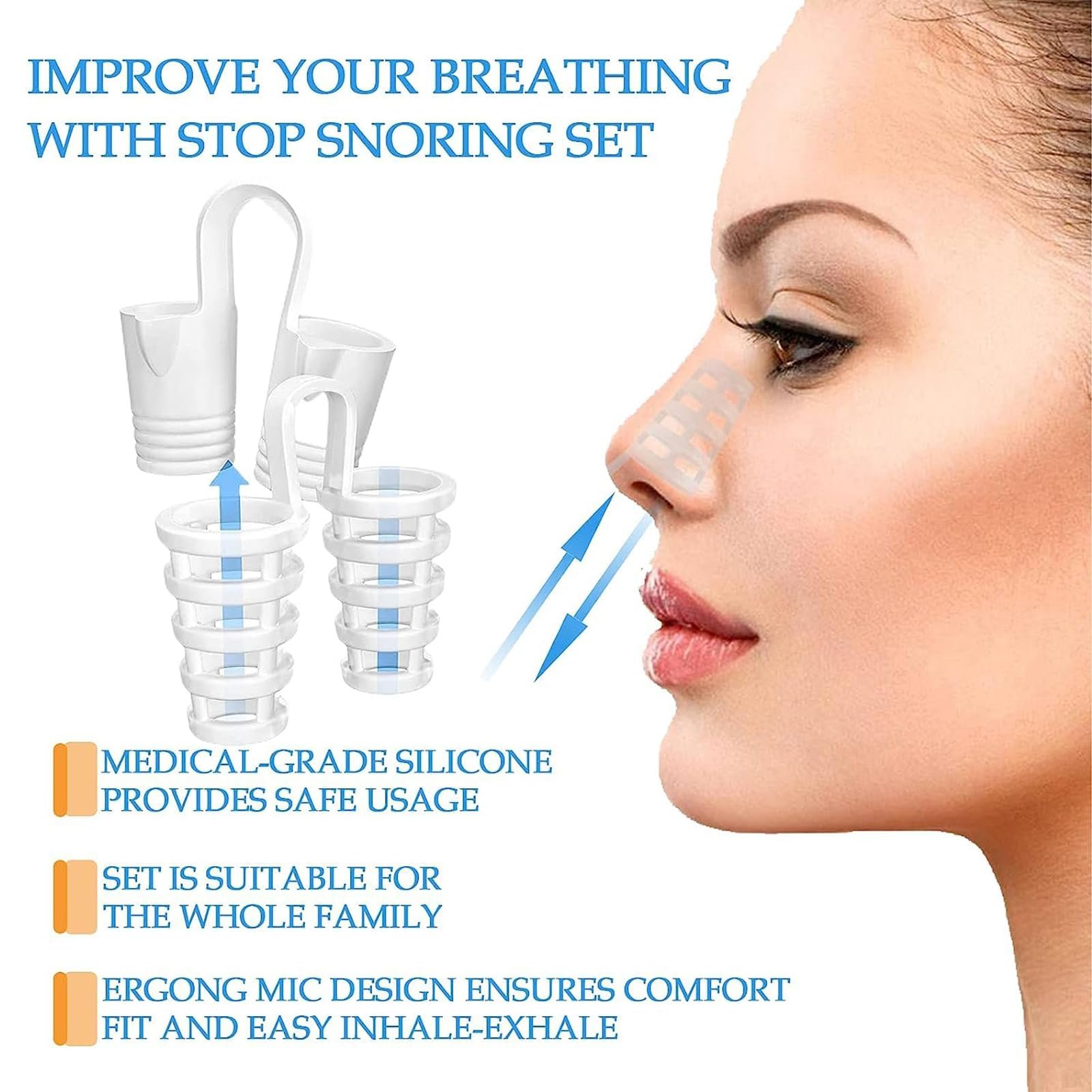 Средство от храпа Капа с клипсой для носа 9 шт Синий, фото №4