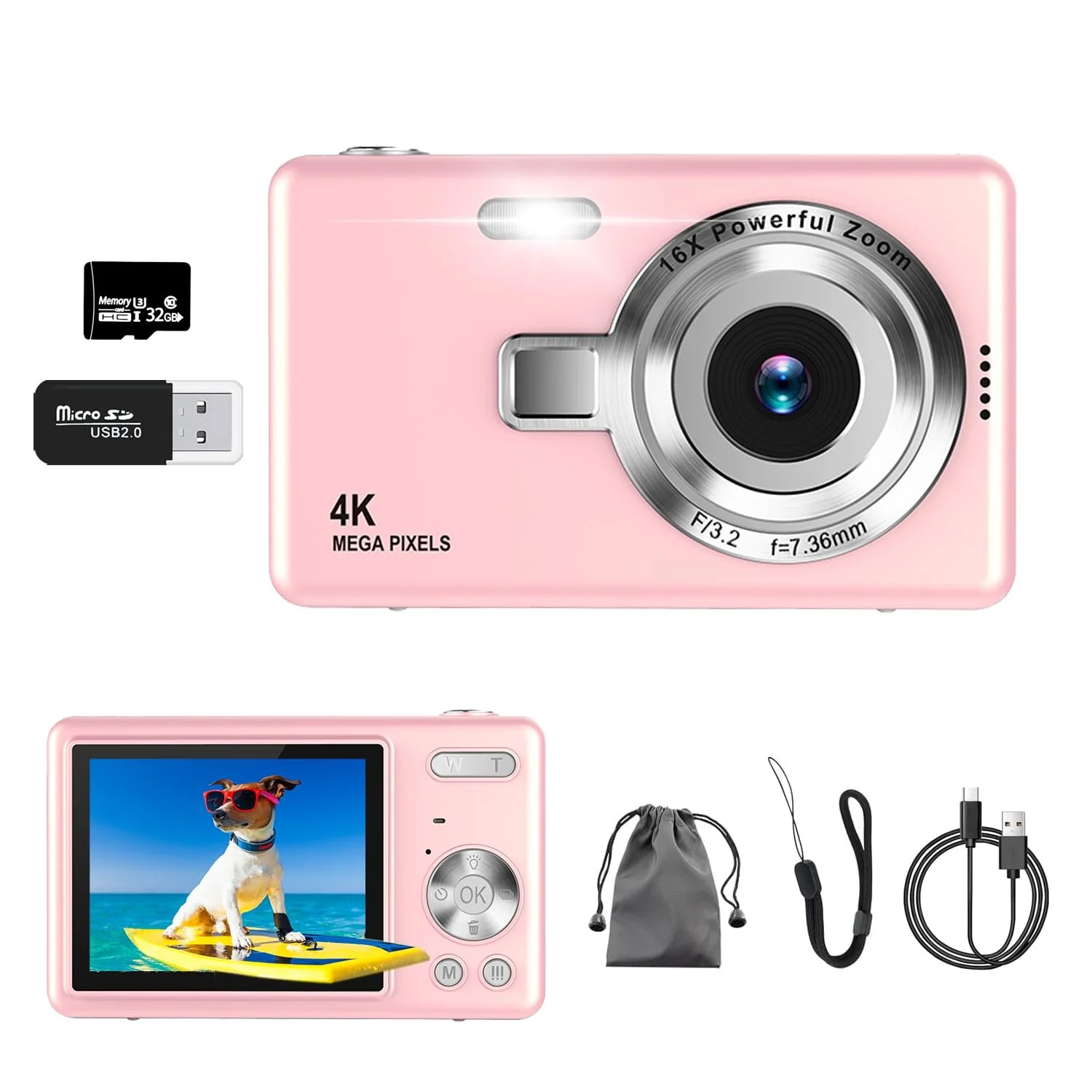Цифрова фотокамера UHD 4K 50MP 32GB SD 16X Digital Zoom Pink, фото №1