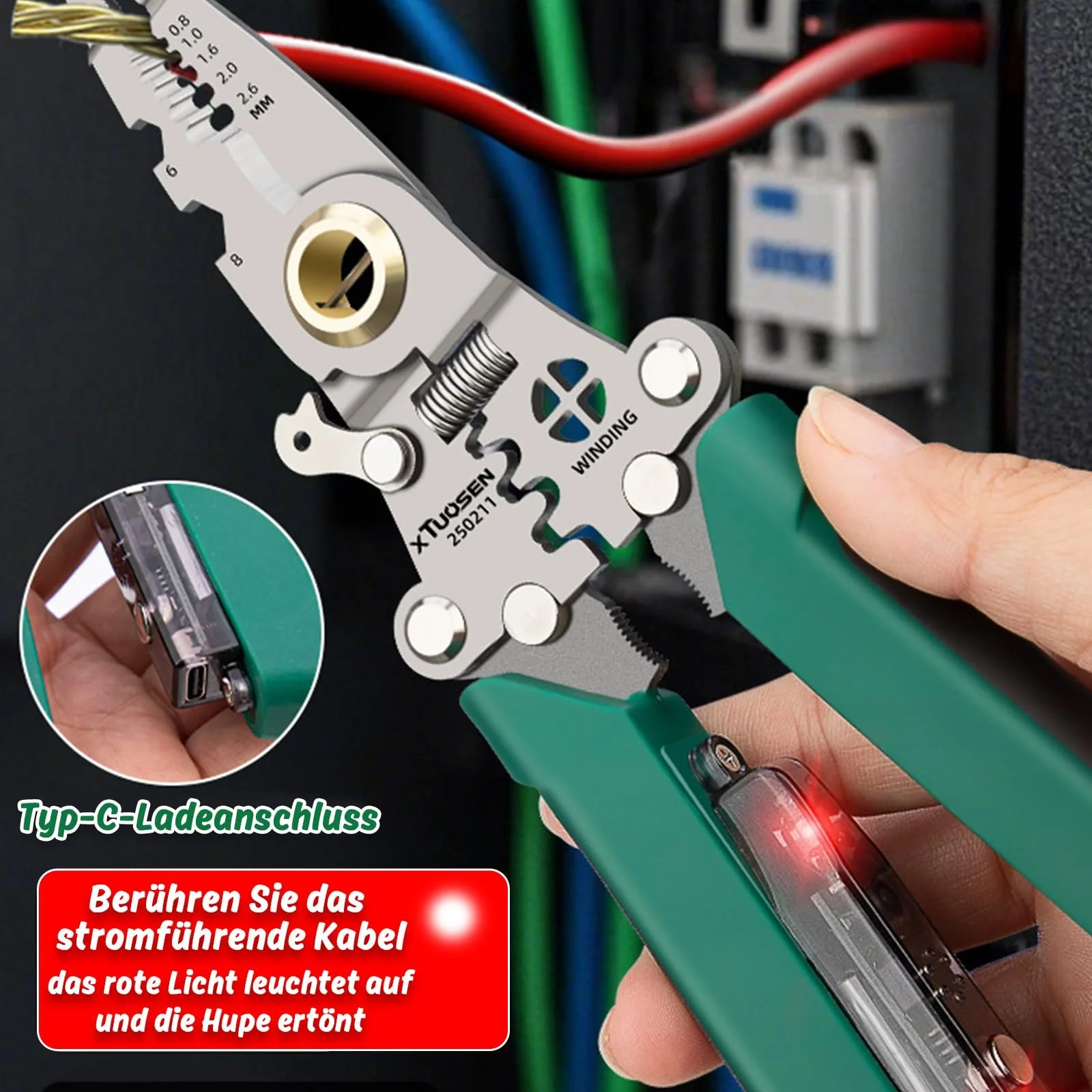 Плоскогубцы электрика с тестером напряжения Многофункциональные металлические Зеленый, фото №4