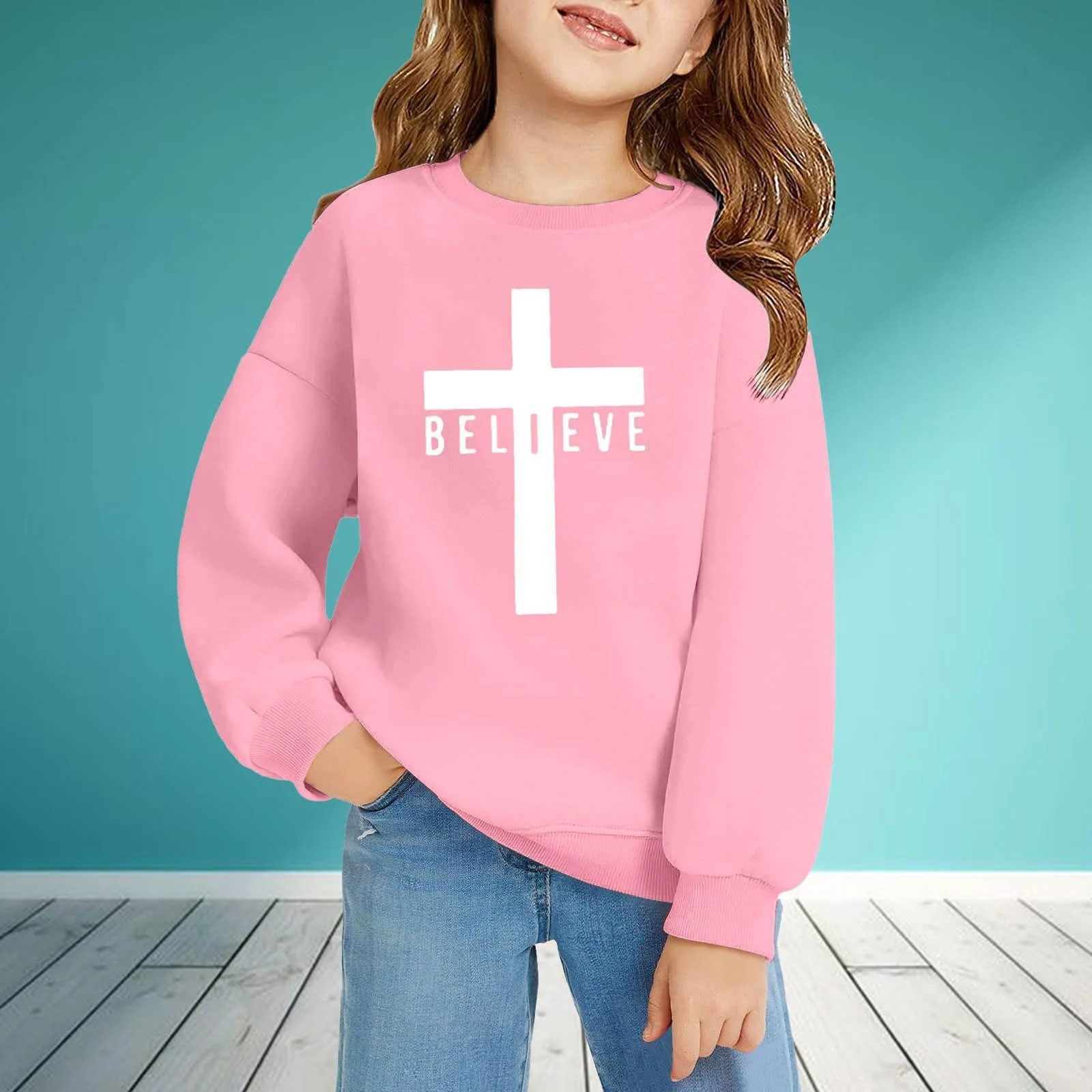 Детский джемпер для девочки с мягким принтом, толстовка с круглым вырезом для малышей 2-8 лет, фото №3