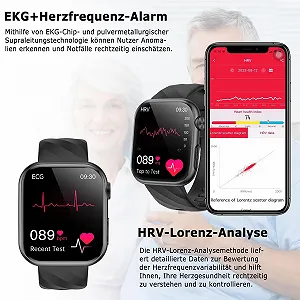 Смарт-часы 2025 ECG + HRV/BMI для мужчин и женщин, 1,97-дюймовый AMOLED, монитор здоровья с функцией телефона, круглосуточный мониторинг сердечного ритма SpO2, артериального давления, температуры тела, мониторинг сна, Черный synthetic.ua - Фото 1