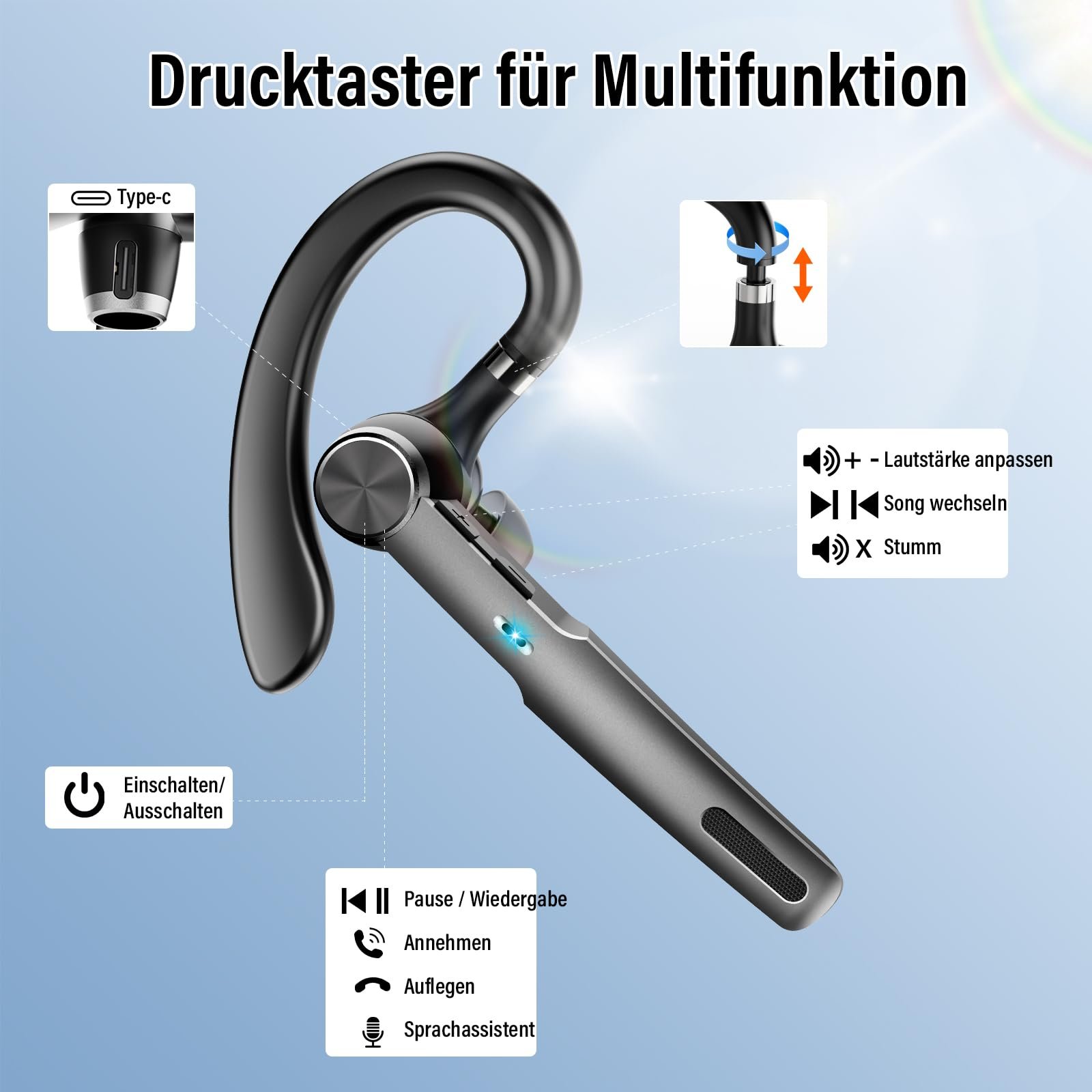 Bluetooth Гарнитура Беспроводная Hands-Free Phone 5.3 Черный, фото №5