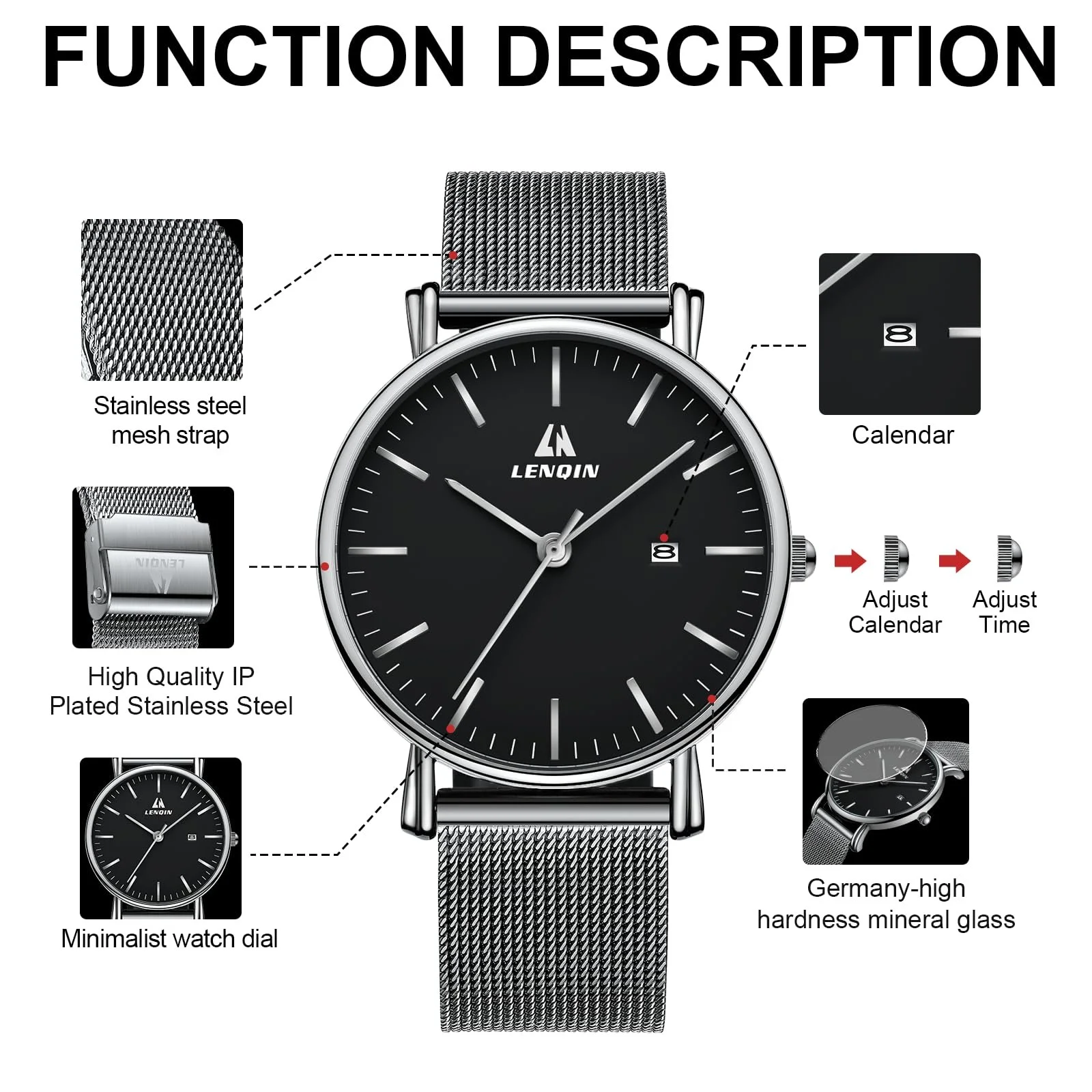 Мужские часы LENQIN LN, нержавеющая сталь, 30M, водонепроницаемые, аналоговые, кварцевые, с датой, модные, для досуга, фото №7 Мужские часы LENQIN LN, нержавеющая сталь, 30M, водонепроницаемые, аналоговые, кварцевые, с датой, модные, для досуга, фото №7