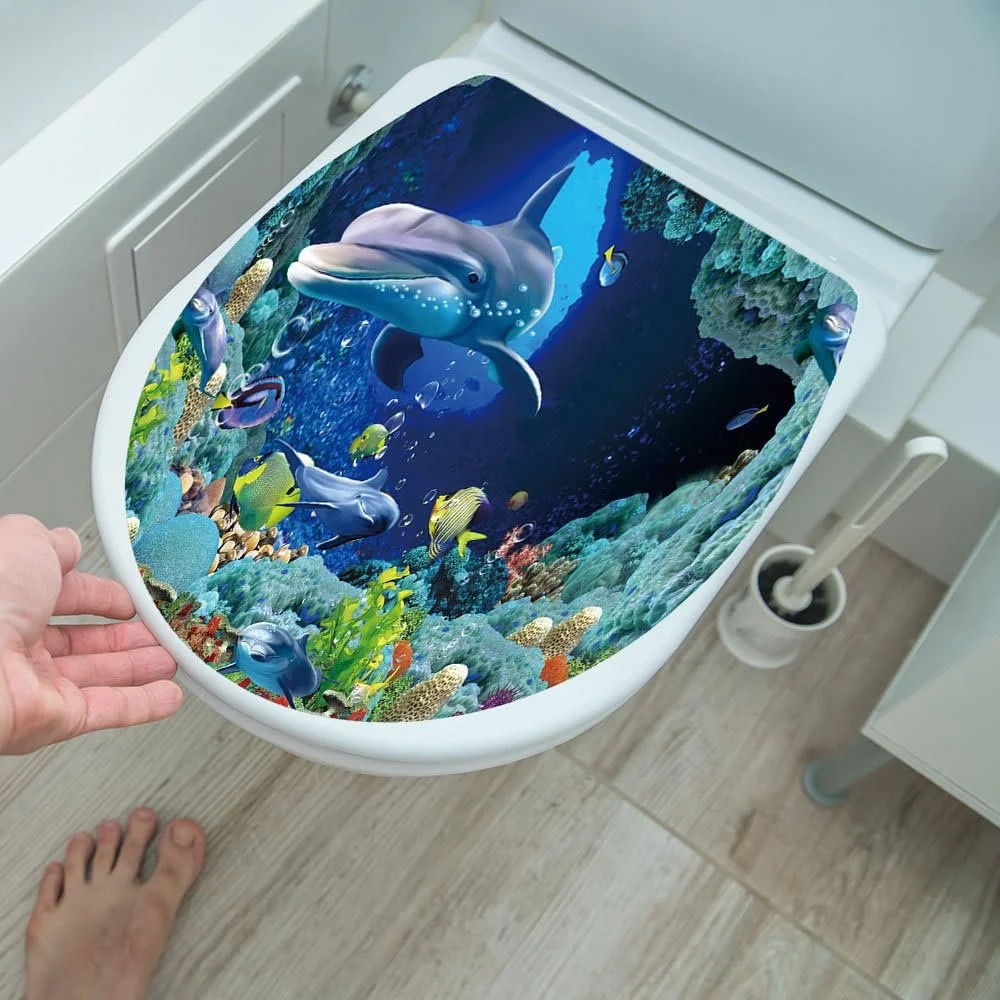 Наклейка на кришку унітазу Fishes Dolphin Decorative Decal, фото №5